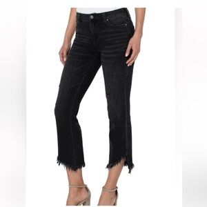 Liverpool Hannah Black Ankle Cropped Jeans with Frayed Hem Size 12/31